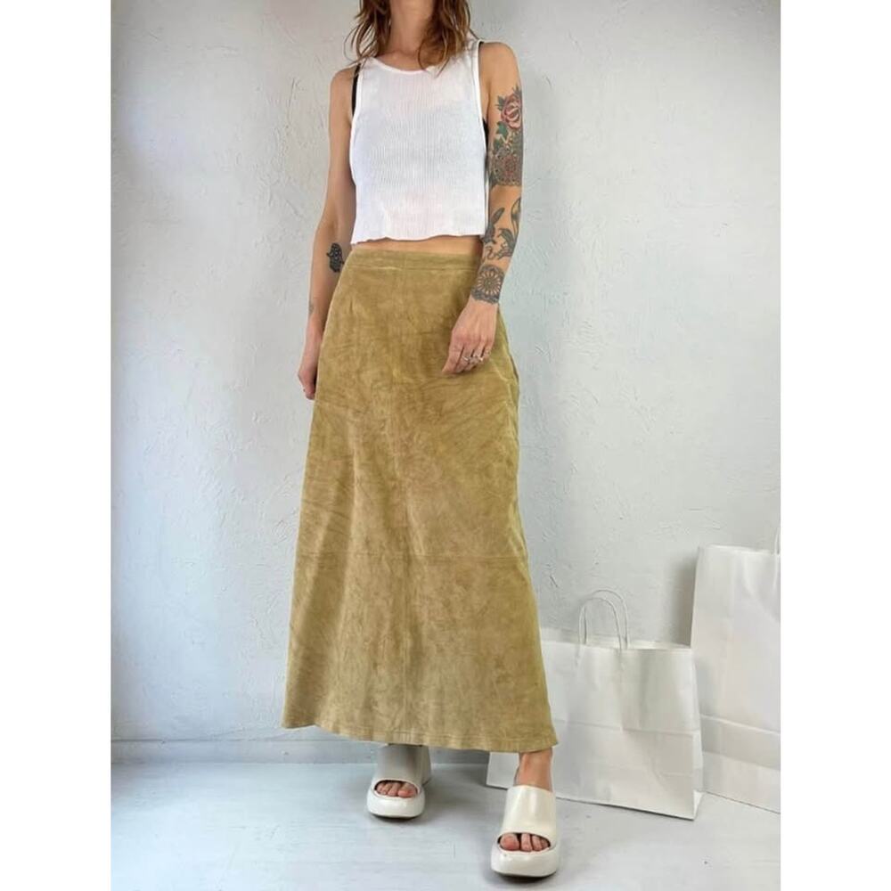 Vintage Stan Herman Studio Tan Suede Leather Maxi Skirt Western Lining Size 12